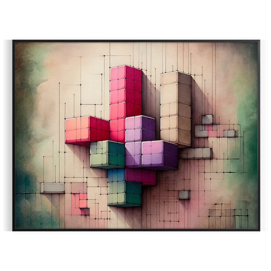space captivating abstract geometrical cube poster green black hues unique wall art modern artistic flair room exquisite gift sizes A4 cm A0