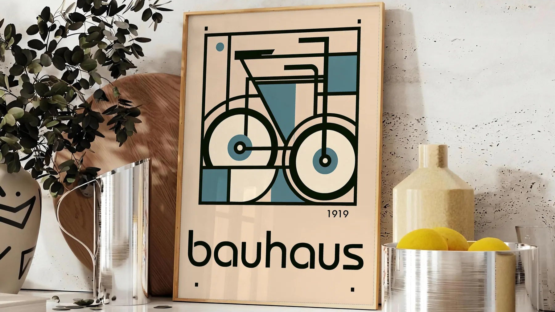 space captivating Bauhaus art print unique bicycle motif striking poster blends iconic design modern flair perfect wall thoughtful gift sizes A4 cm A0